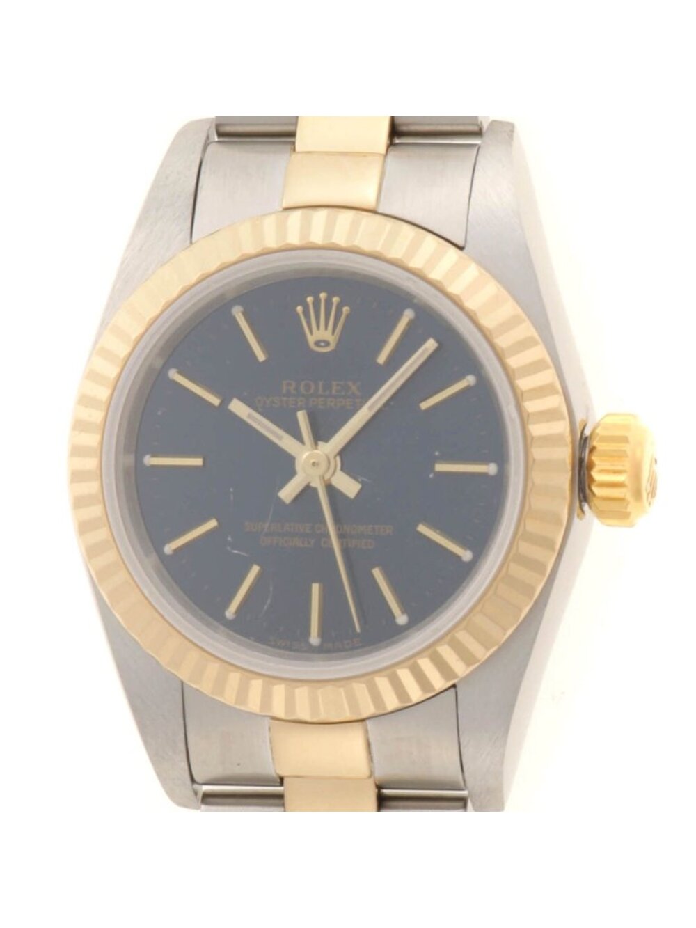 Rolex Oyster Perpetual 24 Watch 18k Yellow Gold SS Stainless Steel Navy Dial